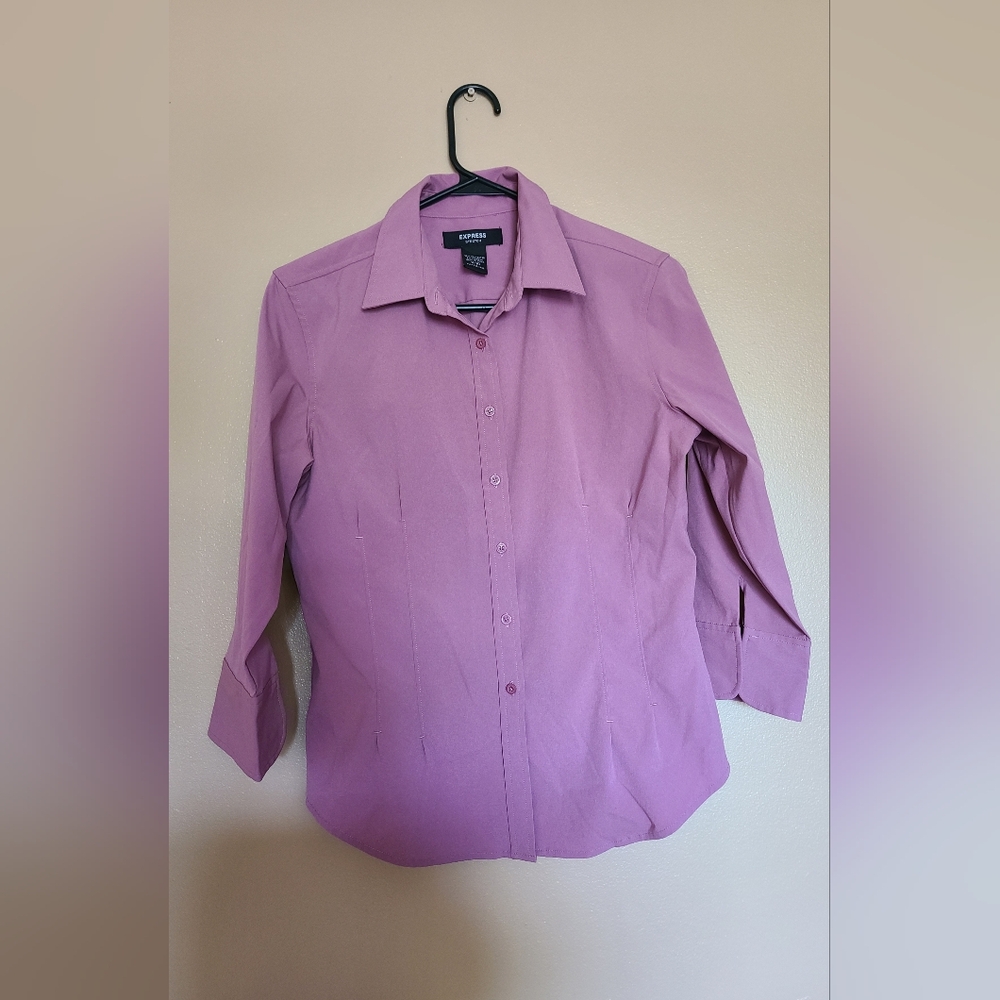 Vintage Express Stretch Pink Button Down Blouse Womens Size 9/10